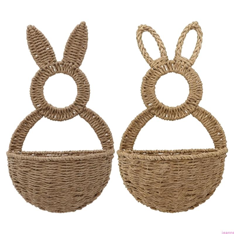 Rabbit Shape Basket Woven Plastic Easter Basket Wall Hanging Ornament For Holiday Decoration Indoor and Outdoor Display