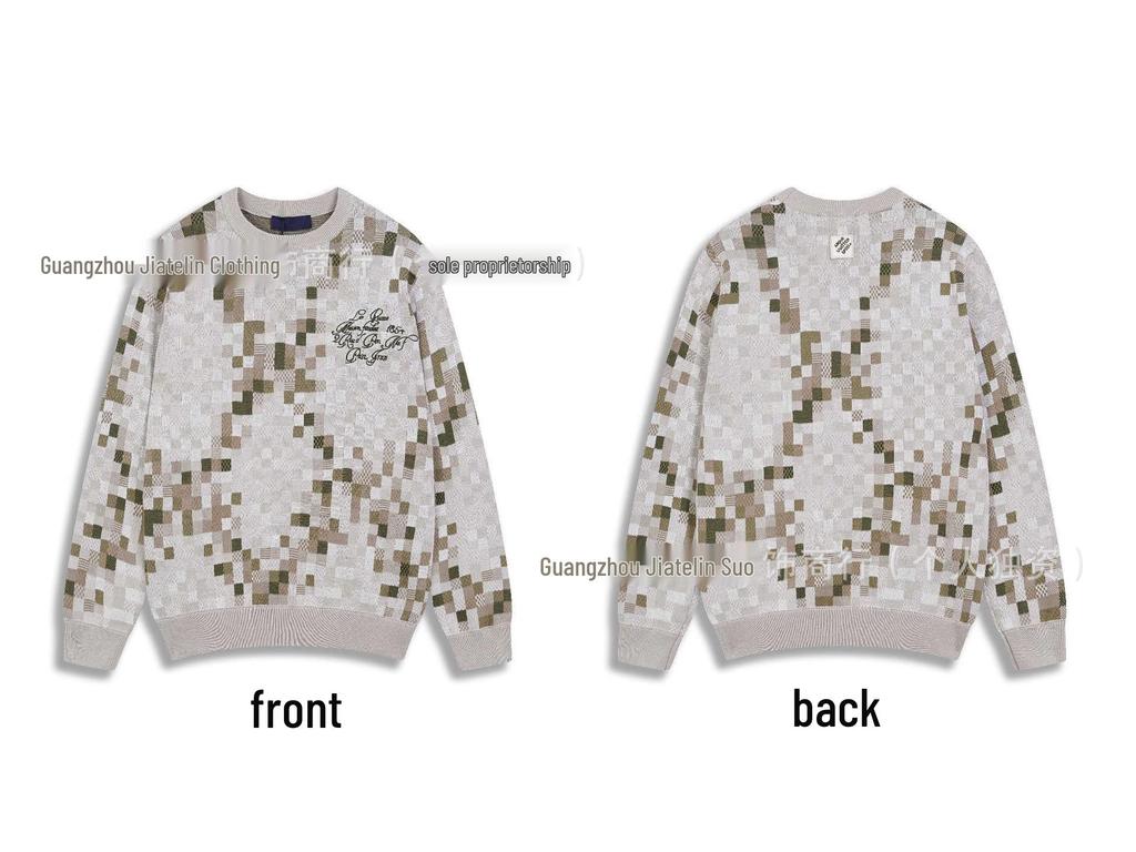 Correct Version LV Plaid Knit Sweater: Unisex Fashionable Loose Pullover