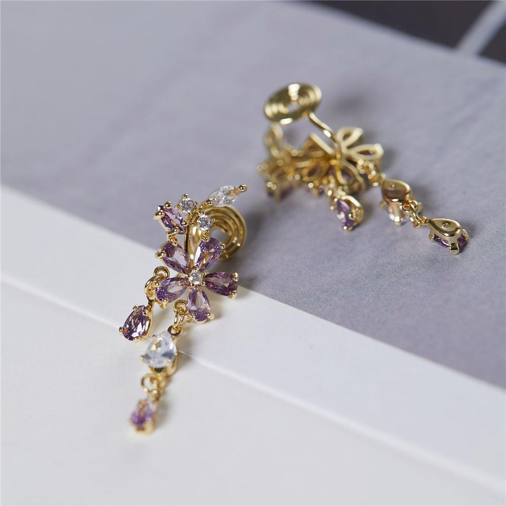

Love Flower Purple Zircon Stone Stud Earrings For Women Vintage Fashion Gold Color Wedding Jewelry