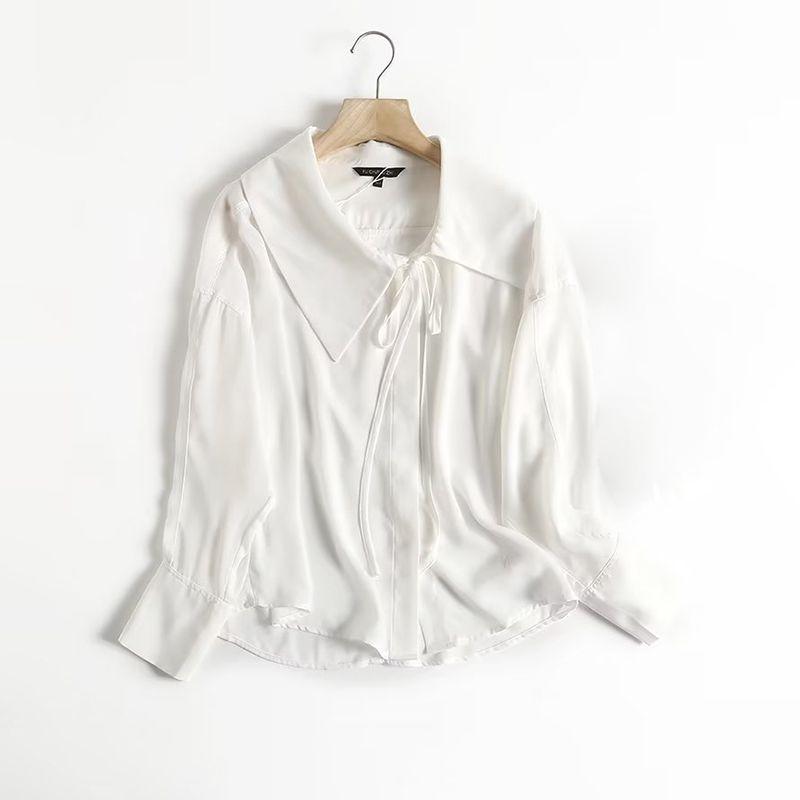 

Женская одежда MD Испанская Новая Повседневная Мода Нарядная Блузка с Моряцким Воротником Стильная Элегантная Шелковая с Длинными Рукавами для Женщин White L