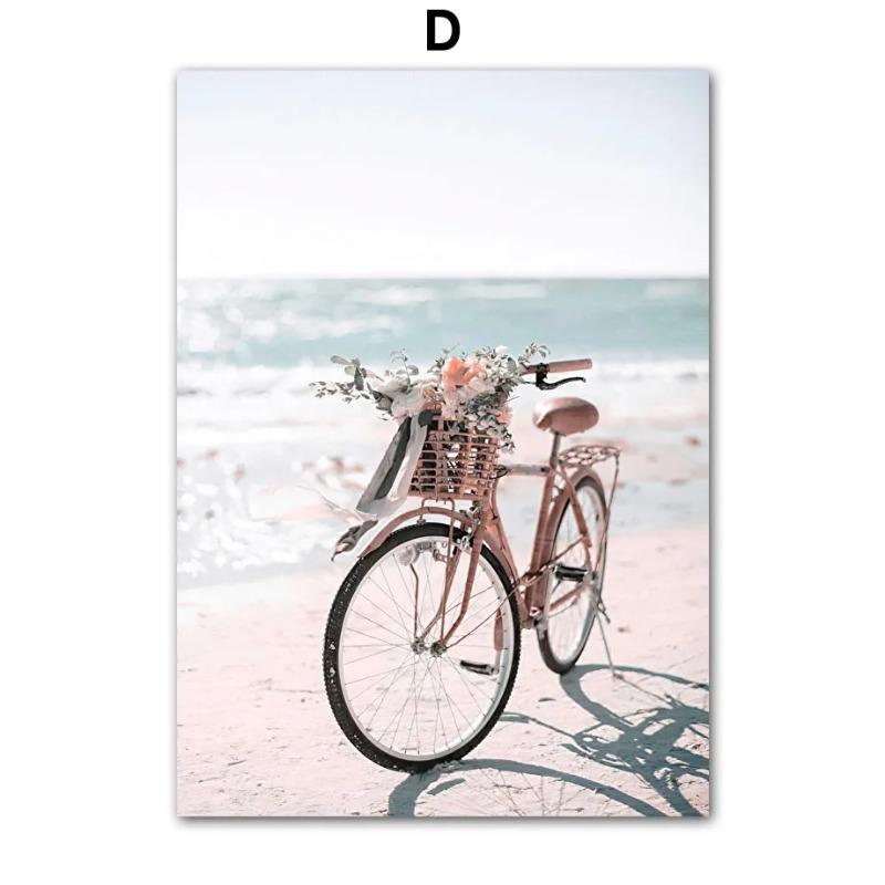 Travel Beach Wall Art Canvas Painting Summer Pink Sunny Bridge Conch Line Girl Posters And Prints Wall Picture For Living Room