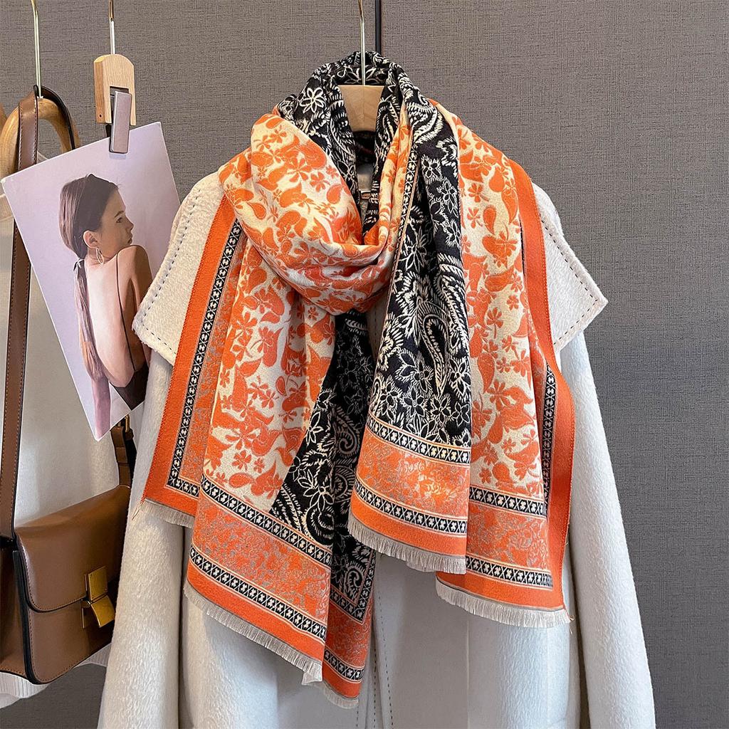 Retro Paisley Print Cashmere Feel Pashmina Women Winter Outdoor Keep Warm Large Shawls Wraps Tassels Lady Bufanda Blanket Poncho