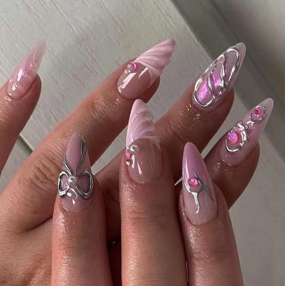 Wearable Nail Piece Nail Art Wearable Nail 3D Three-Dimensional Bow Fake Nail Extension Removable Nail