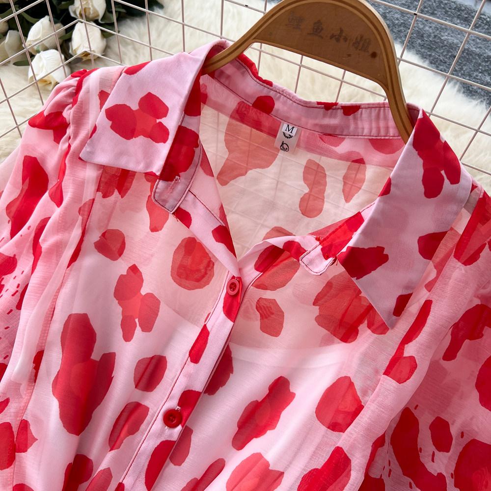 Robe Mi-Longue Imprimé Léopard Style Designer pour Femme Décontractée Coupe Ample avec Manches Bouffantes Liens à Nouer Robe Longue en Mousseline