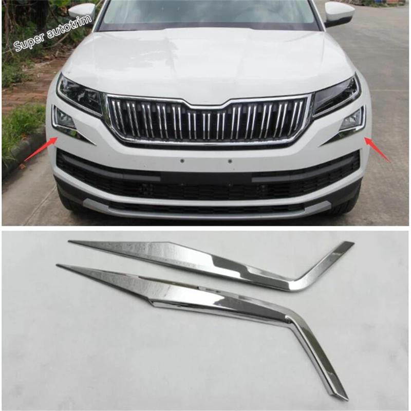 Front Head Lights Lamps Eyelid Eyebrow Strip Decoration Cover Trim For Skoda Kodiaq 2017 -  ABS Chrome Accessories Exterior