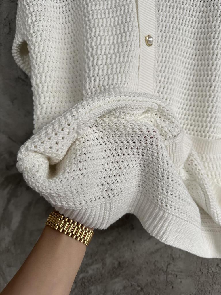 Skladem CASABLANCA Modrý pruhovaný Ručně pletený Svetr Cardigan z Čisté Bavlny