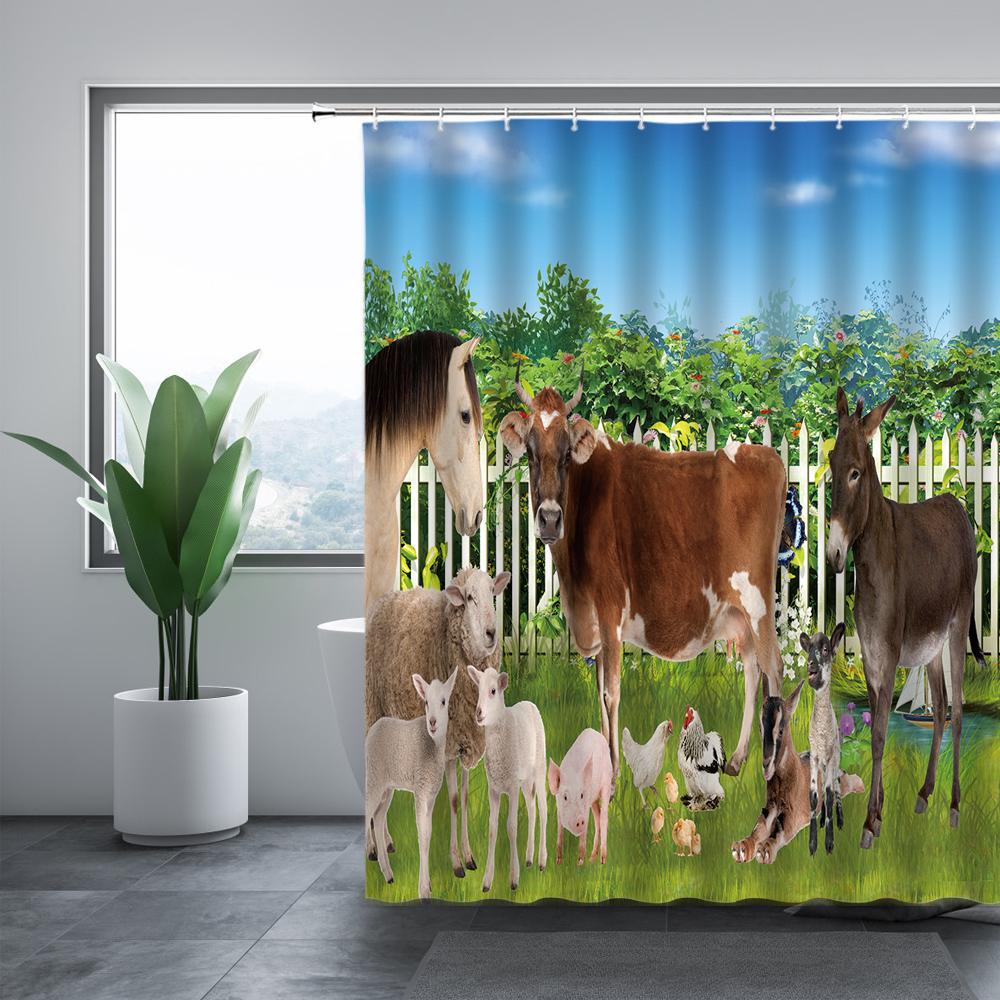 Cute Cow Bull Shower Curtain with Hooks Modern Fashion Funny Western Farm Animal Bathroom Curtain Polyester Bath Screen
