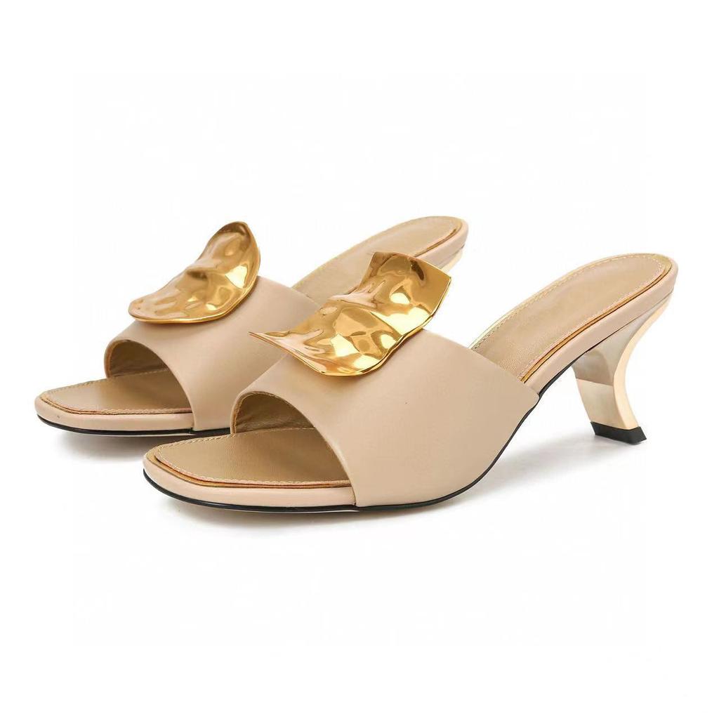 Fashion Women's Multicolor Sexy Peep Toe Metal Decor Slippers Novel Strange Style Medium Heel Slippers Hot Chick Street Trend Slippers