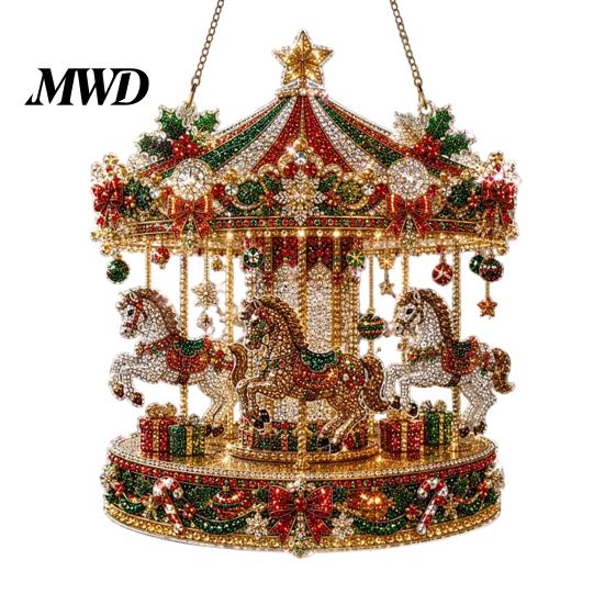 Hanging String Decoration Christmas Faux Diamond Art Suncatcher, 2D Flat Window Ornament, Seasonal Home Accents Beaded Pattern Acrylic Holiday