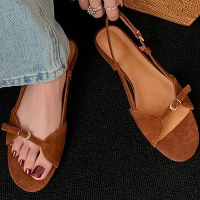 Woman Flat Sandals Vintage Line with Design Sense Open Toe Sandals Casual Holiday Beach Shoes Light Single Shoes Luxury Sandals