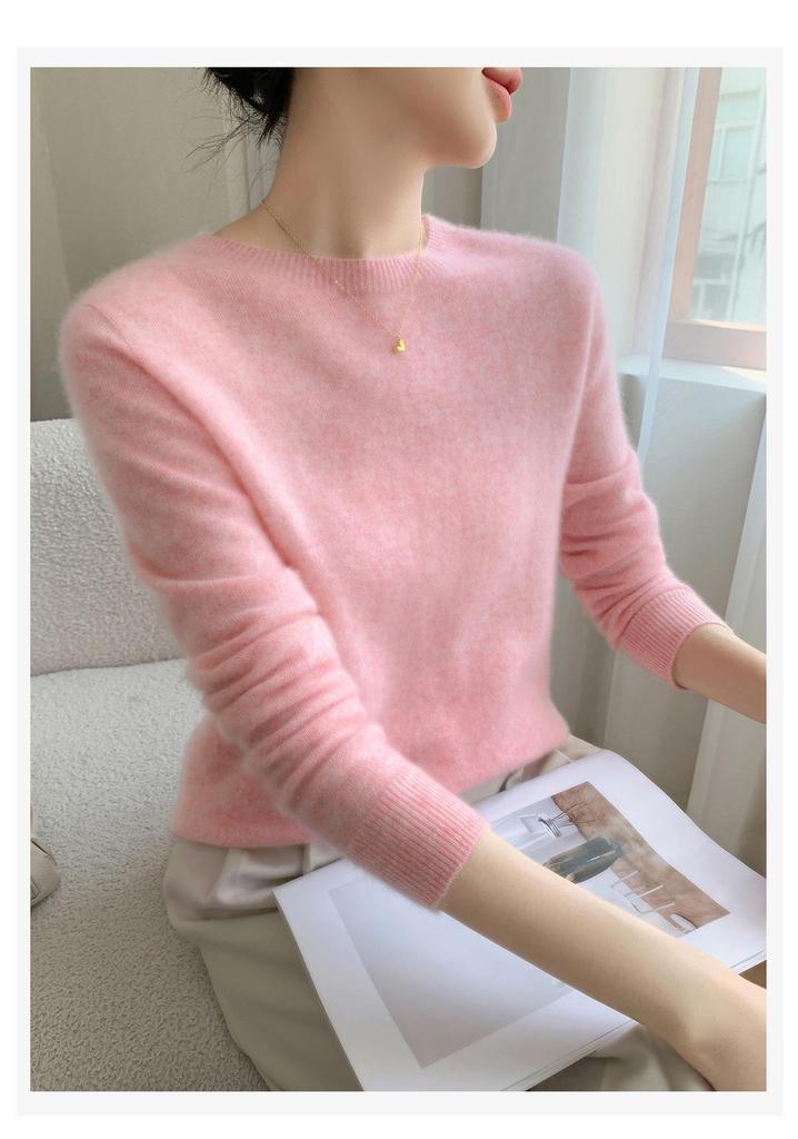 Women's Loose Cashmere Knit Base Layer Sweater - Plain Round Neck for Autumn/Winter
