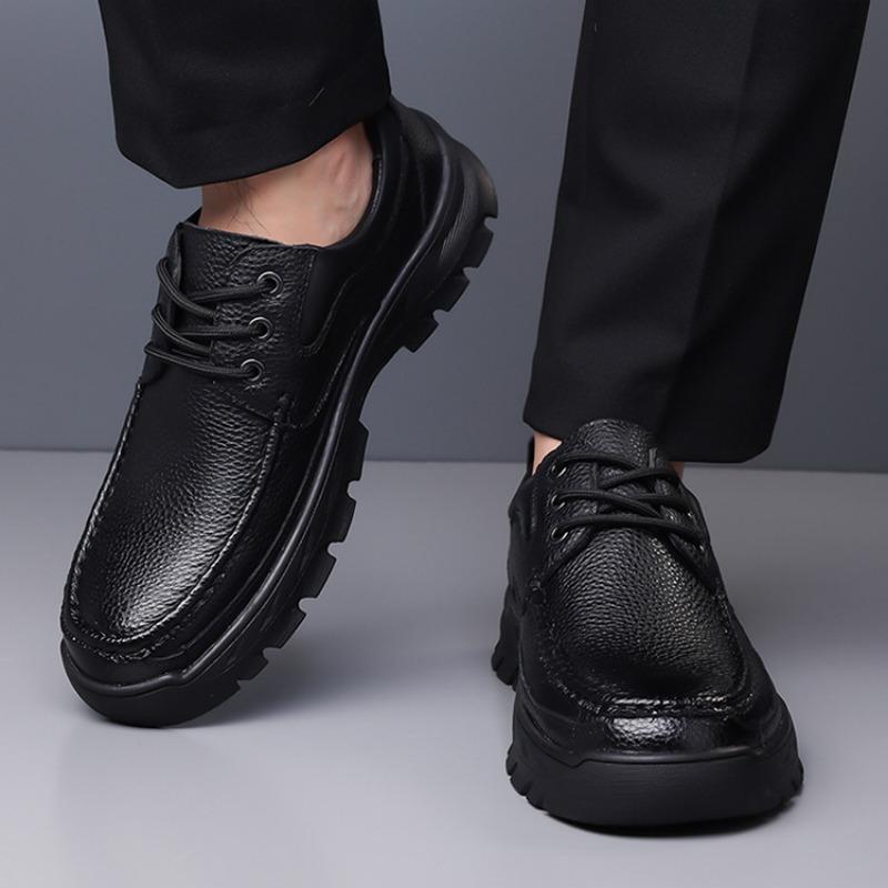 Spring Autumn Lace Cow Leather Shoes for Men Fashion Soft-soled Men's Platform Shoes Designer Casual Dress Shoes Male