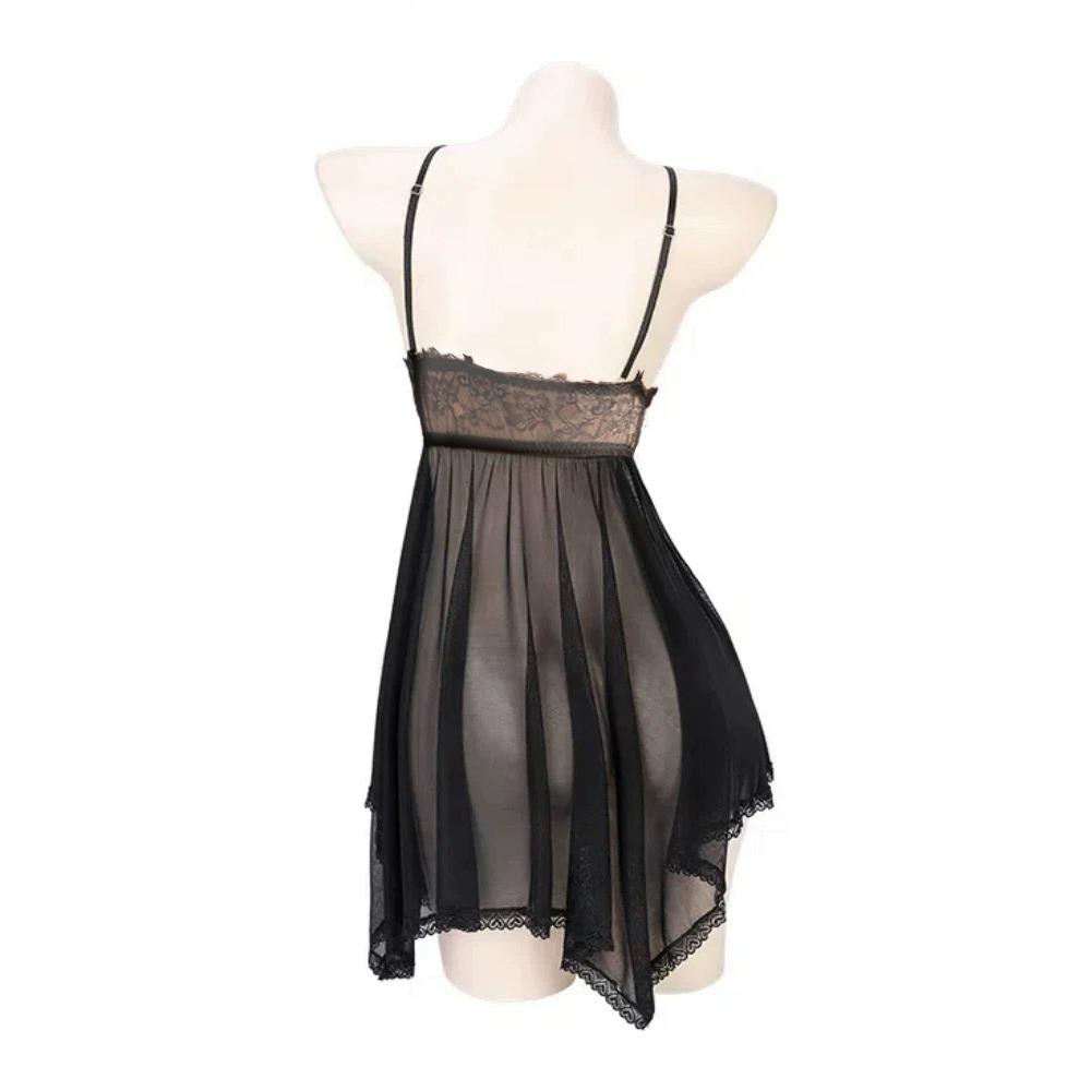 Transparent Bow Deep V Lace Skirt Nightgown Sexy Lingerie Dress Sexy Clothing Lace Skirt  Ladies