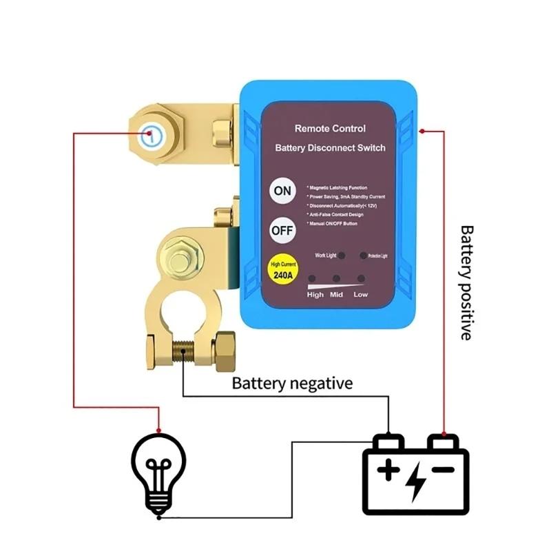 Remote Battery Disconnect Switch 12V 240A Kill Switch Leakage Protections Battery Remote Control Switch with LED Light