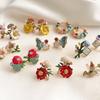 Dripping Enamel Flower Series Real 925 Silver Gold Plant Stud Earrings For Women Small Niche Accessories