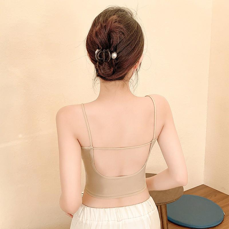 

Топ-майка из ледяного шелка для горячей девушки со встроенной чашкой и стильным дизайном спины One Size (40-60kg)