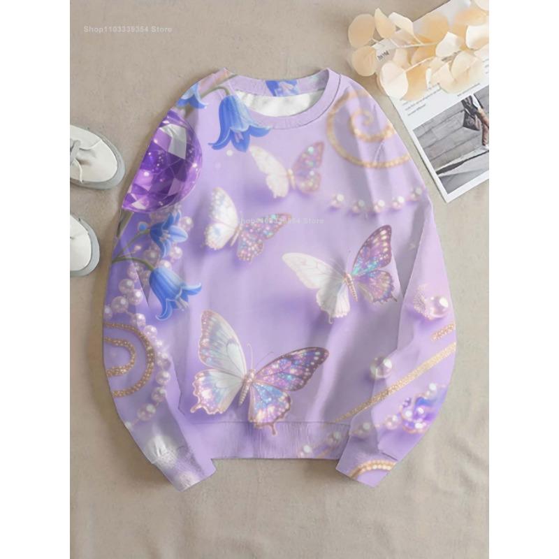 Butterfly Women Round-neck Sweatshirt Streetwear Autumn New Sweatshirts Oversized Pullovers Tops Woman Clothing