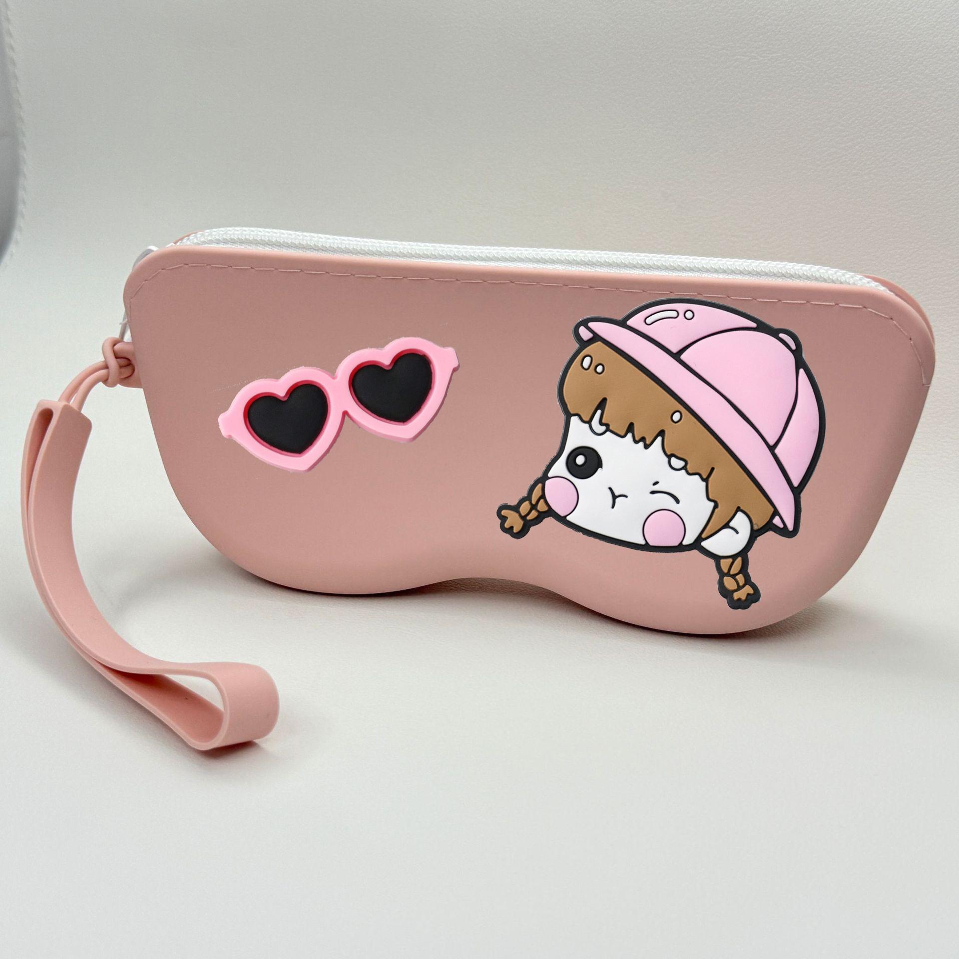 

Cute Soft Silicone Zipper Glasses Bag Cartoon Sunglasses Pouch Eyewear Case Soft Glasses Storage Bag Eyeglasses Protective Case розовый