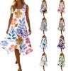Women's Casual Fashion Round Neck Sleeveless Floral Print Midi Dress with Irregular Hem