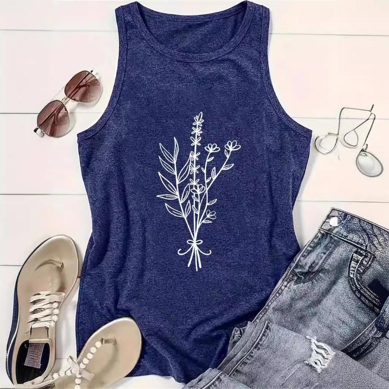 Tištěné jarní a letní tílko bez rukávů s kulatým výstřihem, pulovr vesta