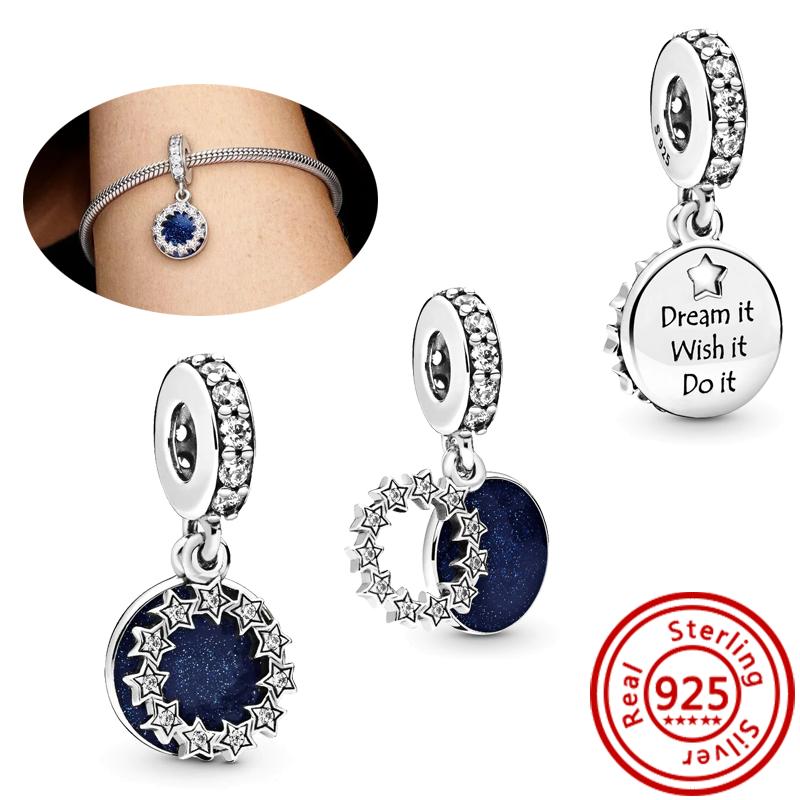 925 Sterling Copper Blue Glass Zircon Series Sparkling Pendant Simple Classic Beads Fit Original Pantaro Charms Bracelet Zircon