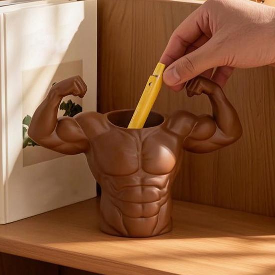 Yousheng 3D Printed Pen Holder, Muscular Man Figure, Creative Desk Organizer for Pens And Makeup Brushes, Funny Funny Fitness Enthusiast Gift