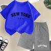 2026 New Kids Boys Girls New York Letter Pattern Polyester T-shirt+Shorts 2-Piece Set Casual Daily