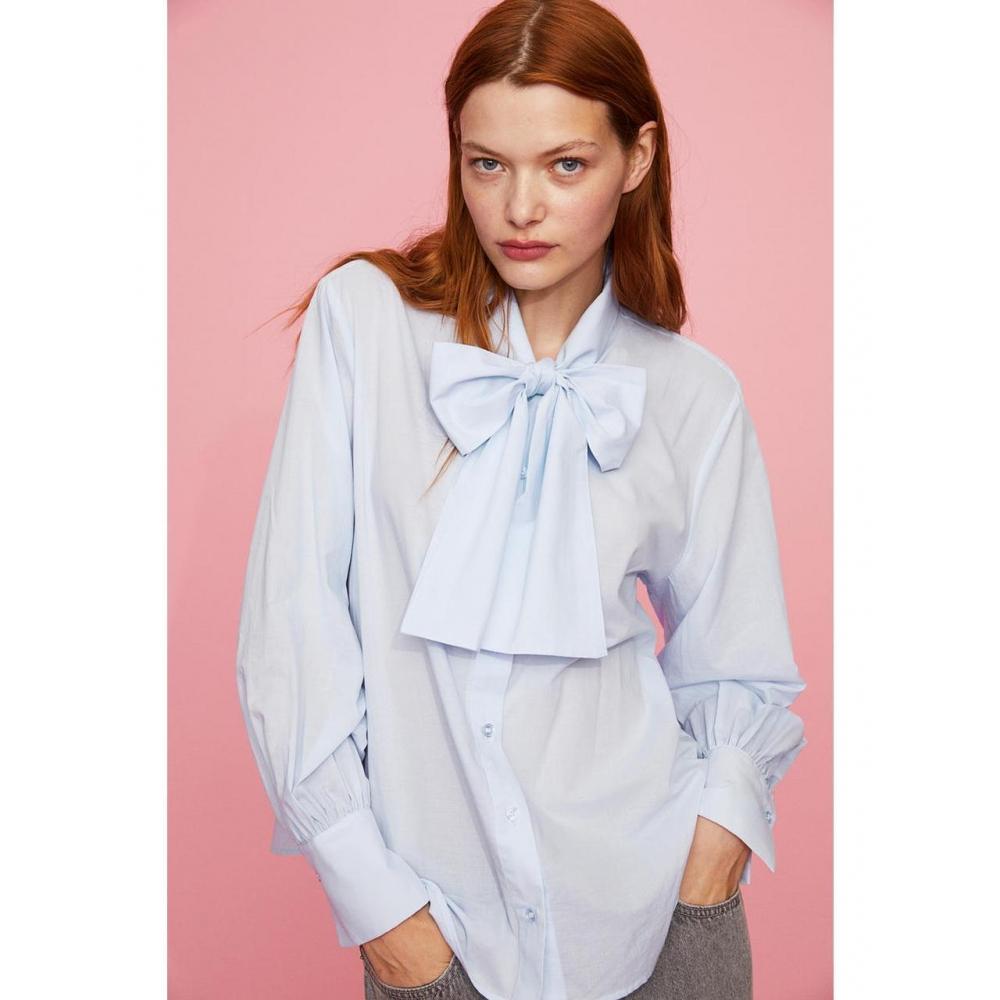 

H&M Ribbon Collar Blouse Light Gray 1211740001