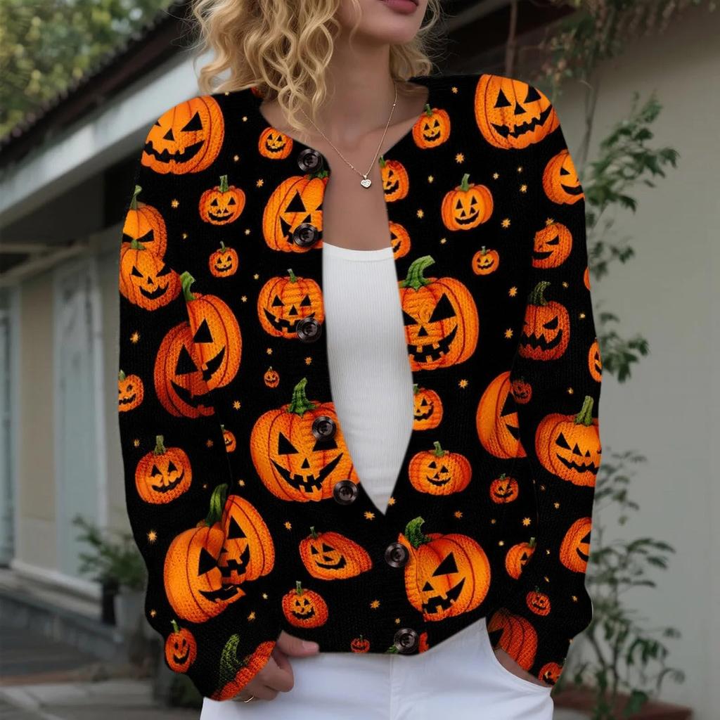 Women's Halloween Knit Button Front Cardigan Sweater for Festive Occasions