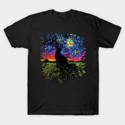 Unisex Fashion TShirt Black Cat Night Splash Version Print TShirt Plus Size XS-6XL T-Shirt 100%Cotton Tops O Neck Short Sleeve Tees