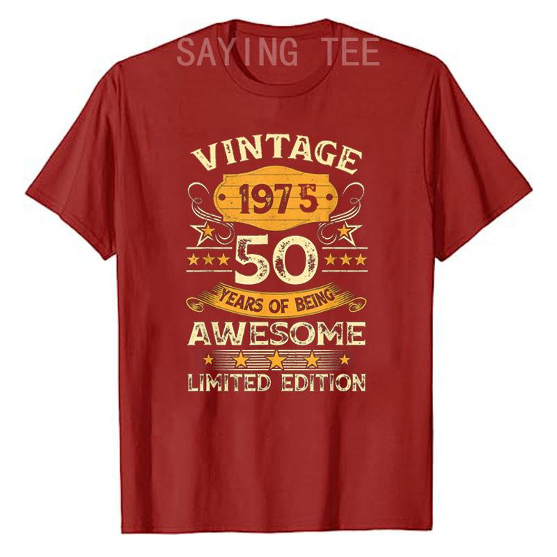 Vintage 1975 Cool 50 Year Old Bday Men Women 50th Birthday T-Shirt Born In 1975 Saying Awesome Tee Top Short Sleeve Blouses Gift