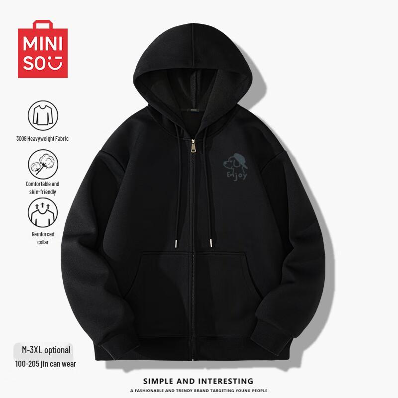 MINISO Couple's Casual Hooded Zip-Up Sweatshirt with Dog Logo