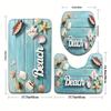 Modern Simple Wood Grain Shell Boat Bathroom Floor Mat Set 3pcs Non-Slip Absorbent Toilet Lid Cover and U-Shaped Rug