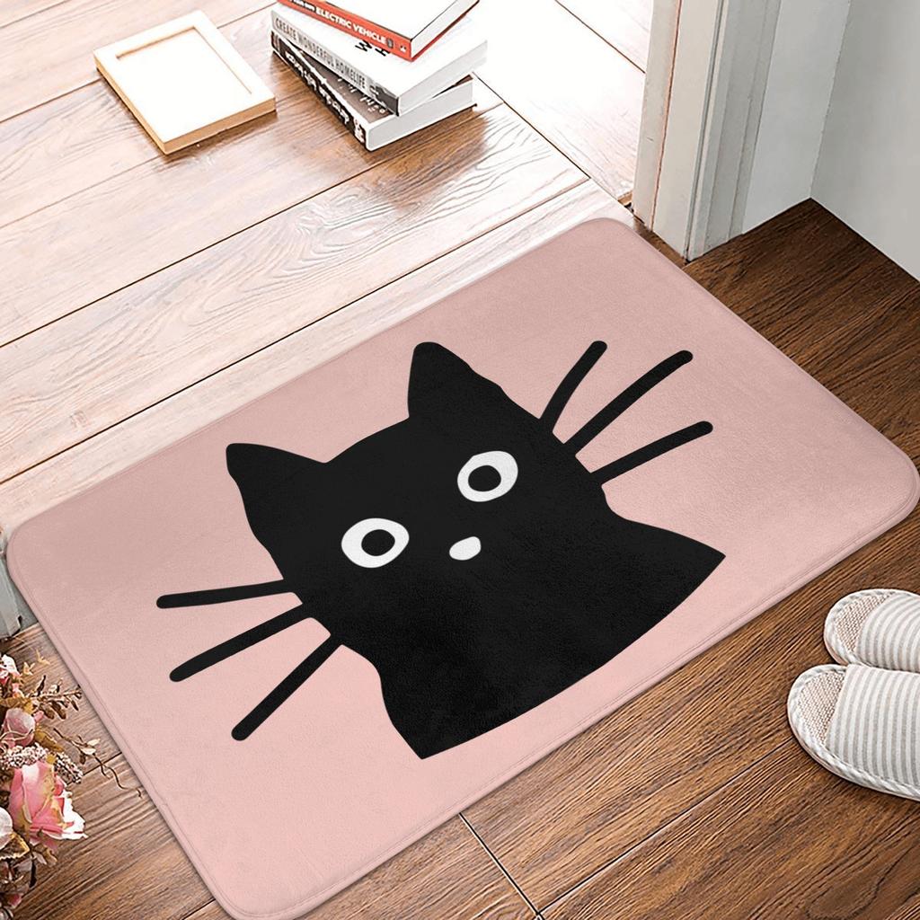 Smiling Black Cat Doormat Non-Slip Entrance Kitchen Bathroom Door Floor Mat Living Room Carpet Rug