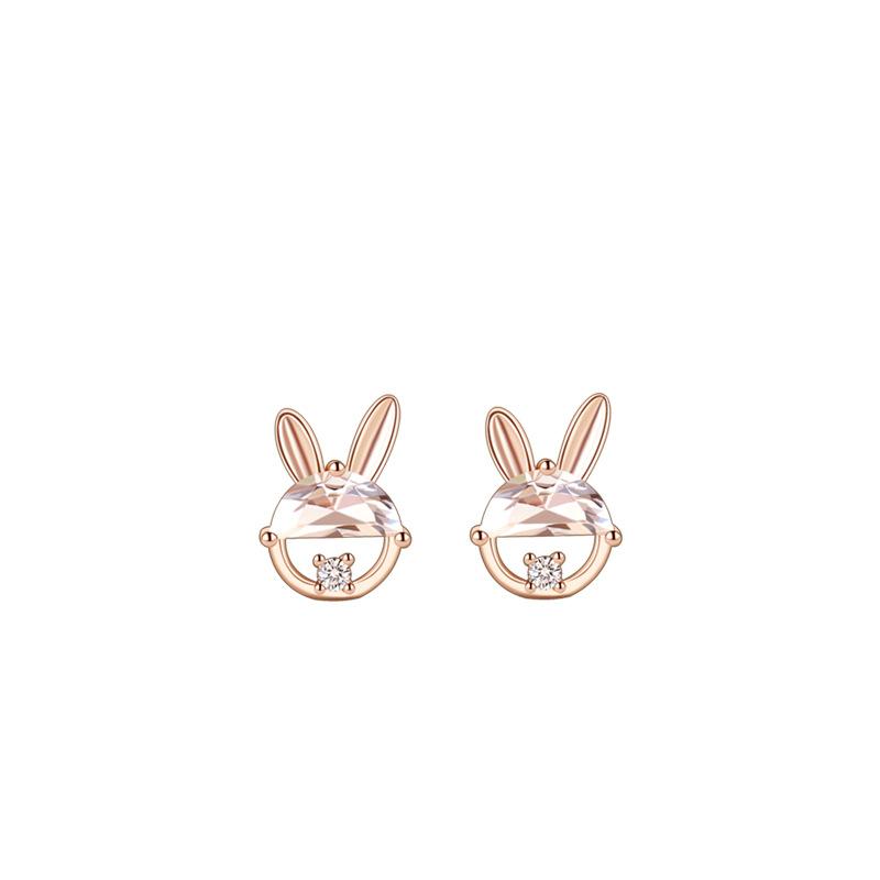 Rabbit Stud Earrings Female Korean Version Small and Cute Diamond-encrusted Rabbit Ear Jewelry