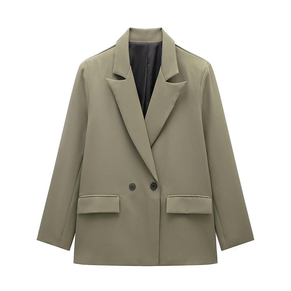 Modă Femei cu Buzunare Blazer Solid cu Piept Dublu Vintage Mâneci Lungi Guler Crestat Ținute Femei Doamnă de Birou