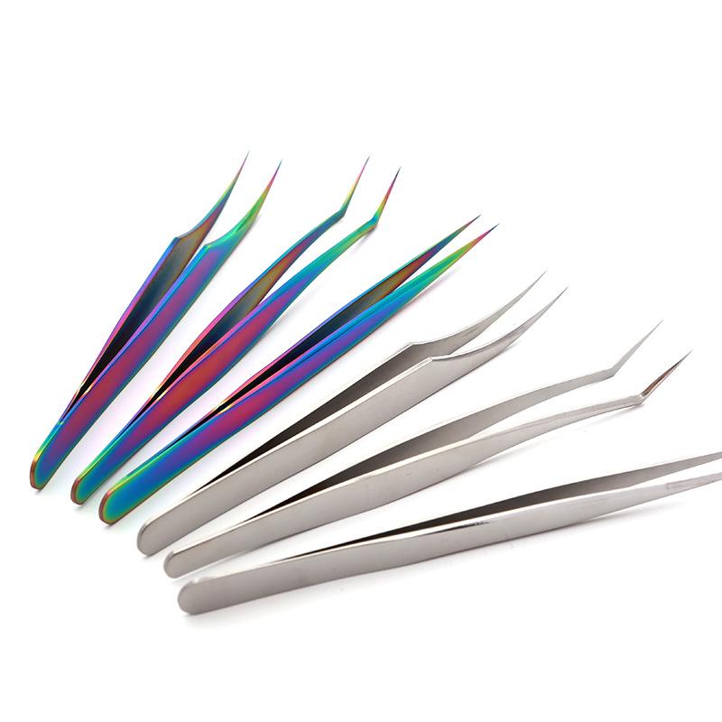 Gold Feather Stainless Steel Eyelash Tweezers - Dolphin Clip & Easy Blooming Applicator for False Eyelashes