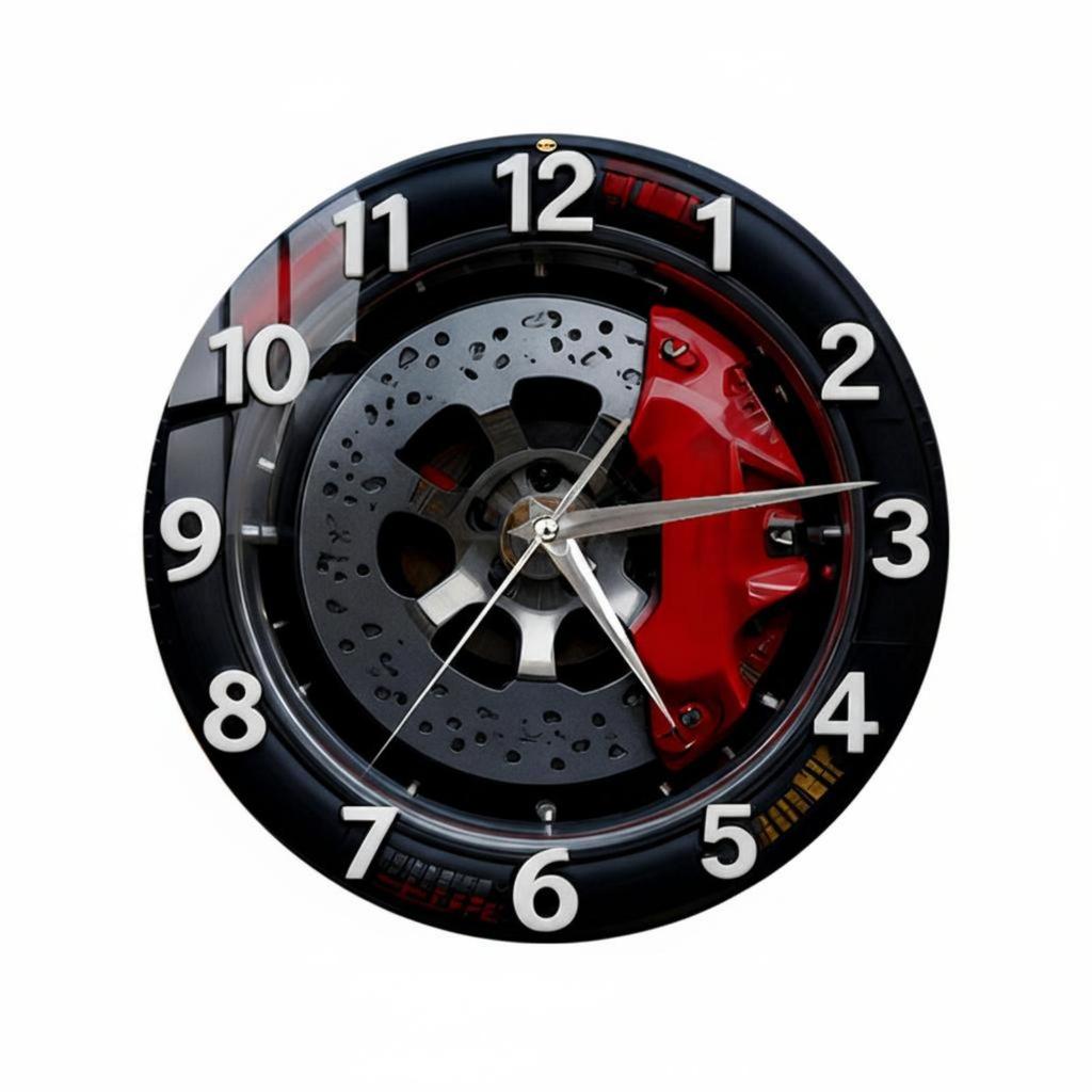 Moderne Holz-Wanduhr mit Bremsenscheiben-Design Stilvolle Auto-Themen-Dekoration