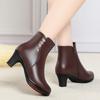 Autumn Winter Women's Leather Boots New Fashion Waterproof Side Zipper High Heels Non-slip Lightweight Warm Cotton Boots