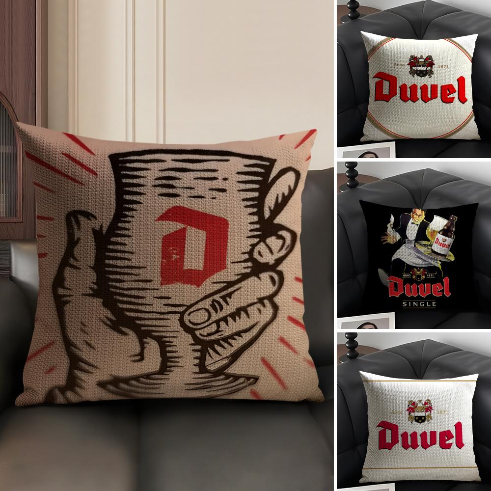Cool D-Duvel Moortgat Brauerei 2 Kissenbezüge Natürlicher Leinen Doppelseitiger Druck Sofa Heimdekoration Kissenhülle