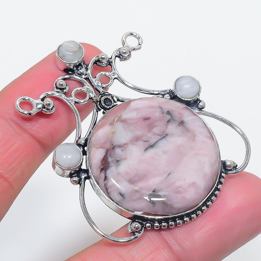 

Подвеска из натурального розового опала и лунного камня из стерлингового серебра 925 пробы 2,09 дюйма a9v93