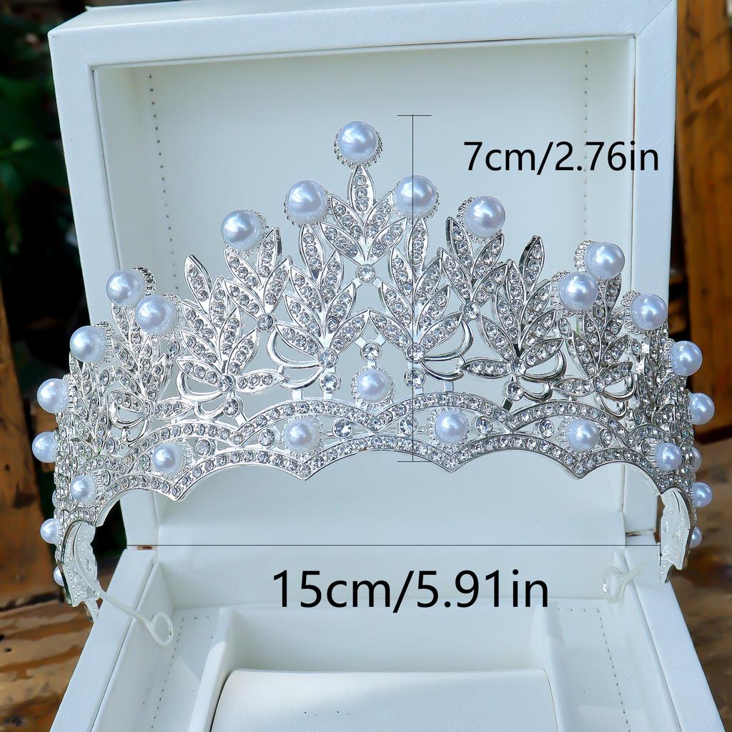Gold Pearl Rhinestone Princess Baroque Tiara Crown Bridal Headband Headpiece Wedding Hair Accessory