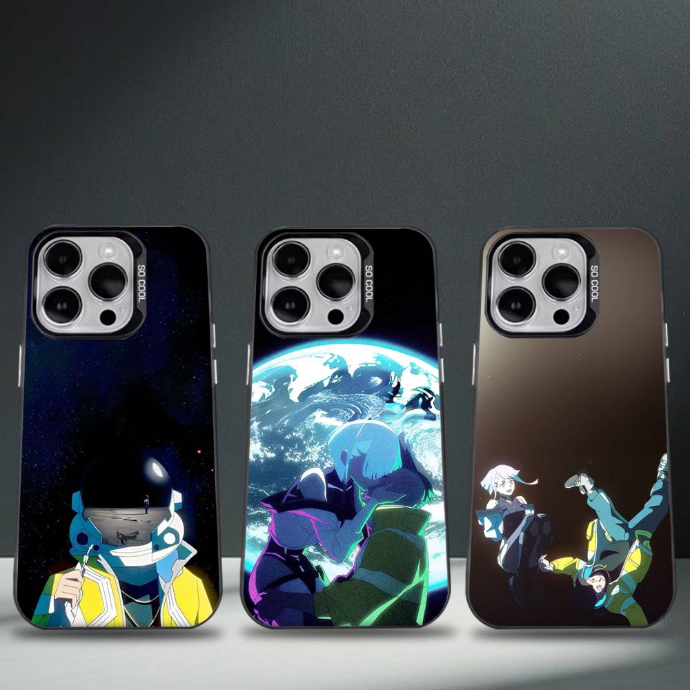C-Cyberpunk Cool E-Edgerunners Handyhülle Für iPhone 16,15,14,13,12,11,8,7,Pro,Max,Plus,Mini,XS,SE Anti-Fall Schwarz Matt Hart