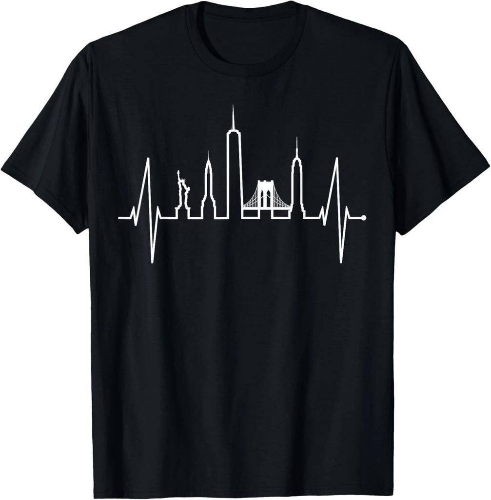 New York Skyline Heartbeat Statue of Liberty New York T- Shirt