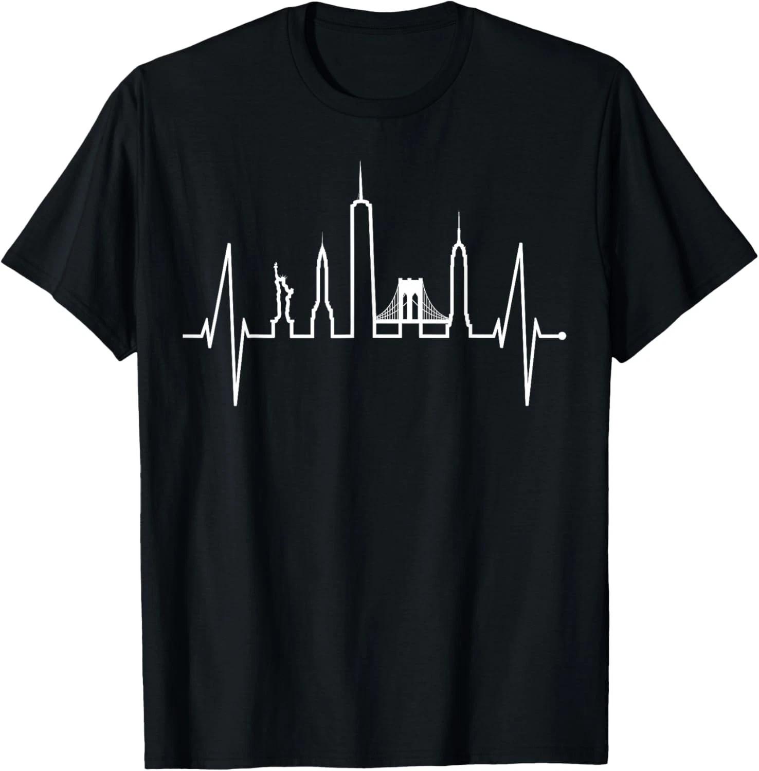 New York Skyline Heartbeat Statue of Liberty New York T- Shirt XL
