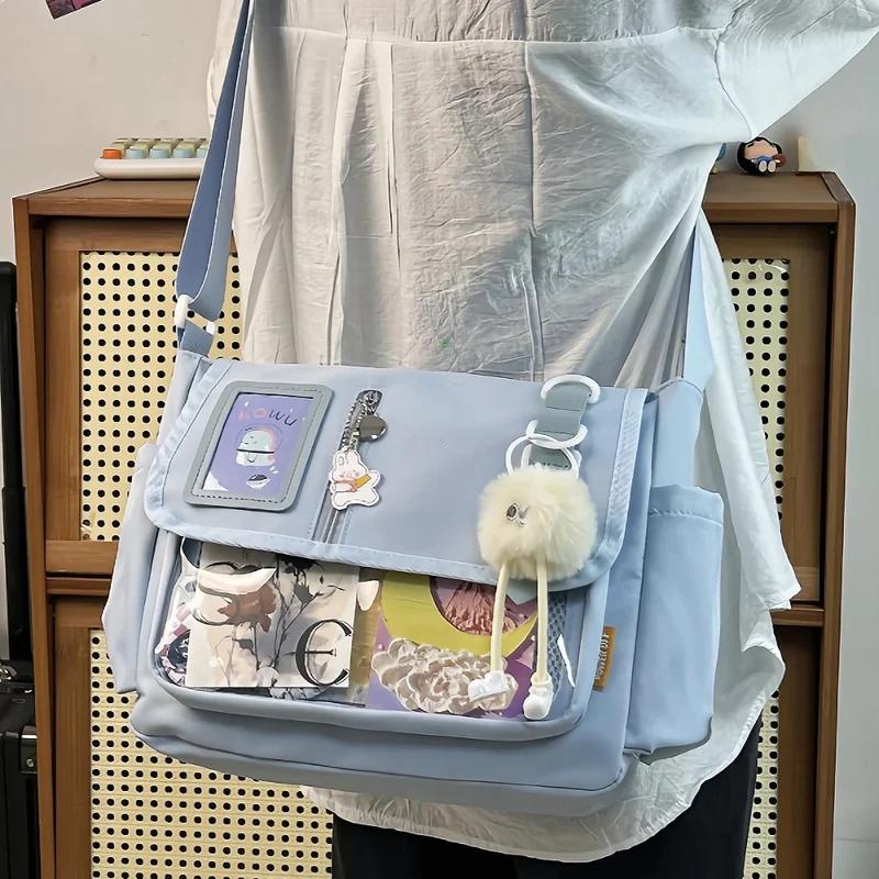 Y2K Japanese Harajuku School Bags for Teenage Girls New 2024 Transparent Itabag Crossbody Bag DIY Badges Display Plate Ita Bag