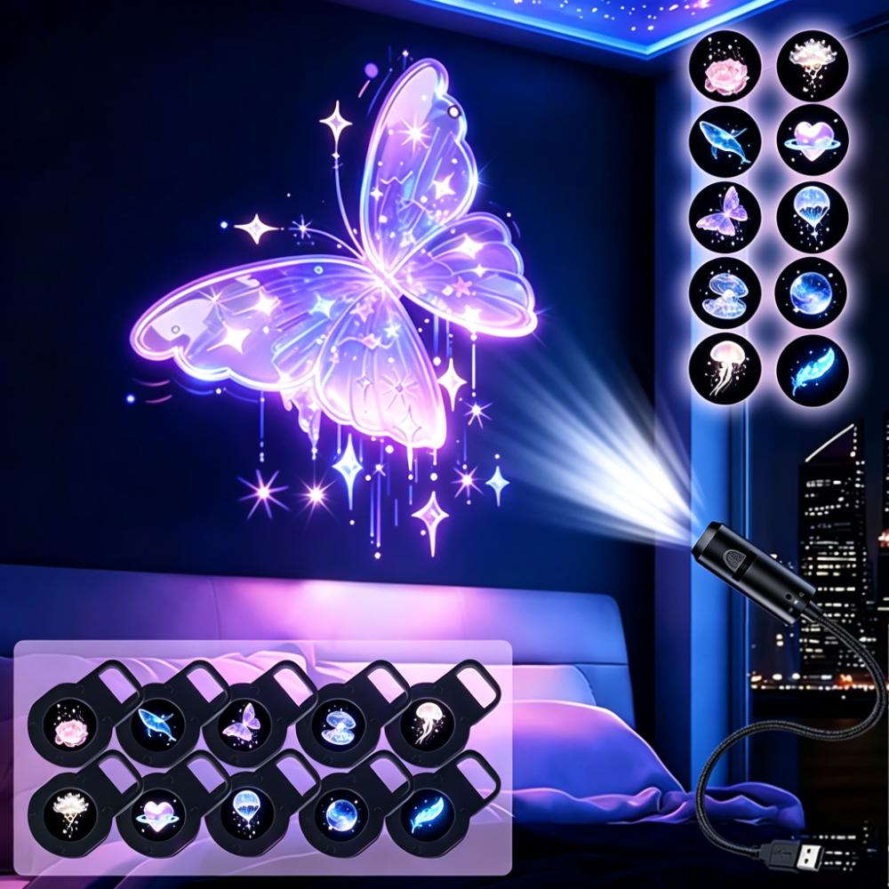 161 Degree Rotating Dreamy Starry Sky Projector USB Powered Flexible Neck USB Plug Projection Lamp Interchangeable Slides