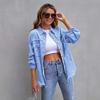 New denim jacket women's solid color loose jacket ripped long sleeve women's denim shirt