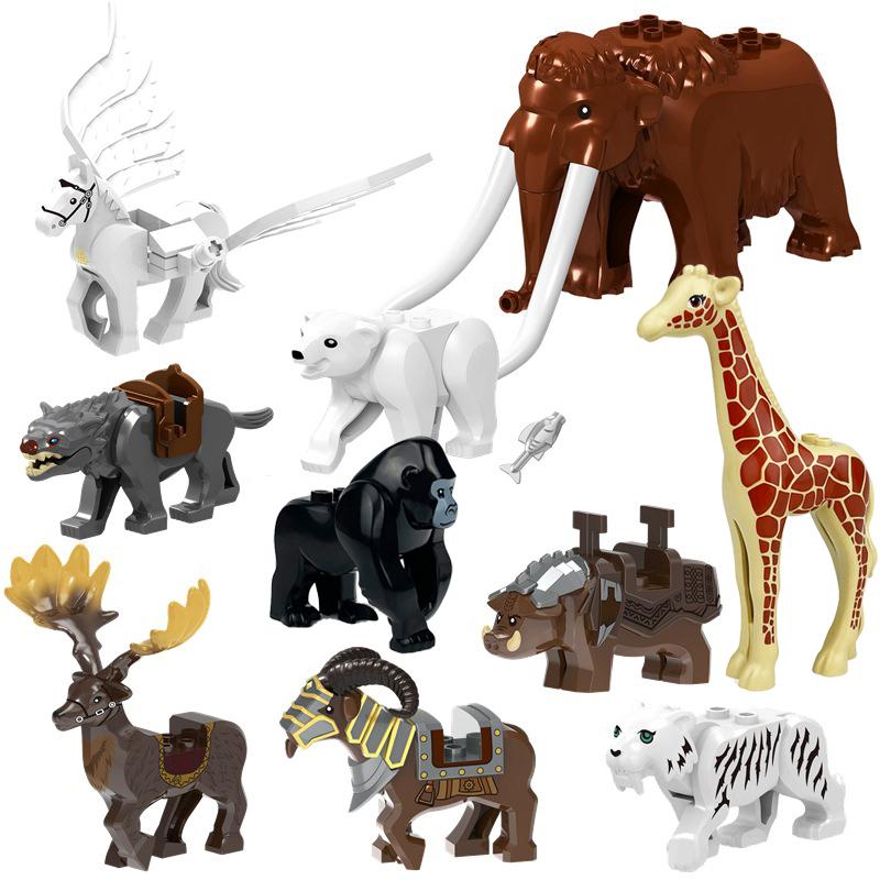 Medieval Castle Knight Building Block African Animal Elephant Tiger Camel Deer Bear Dragon Horse soldier Sheep Boar MOC Toy Gift