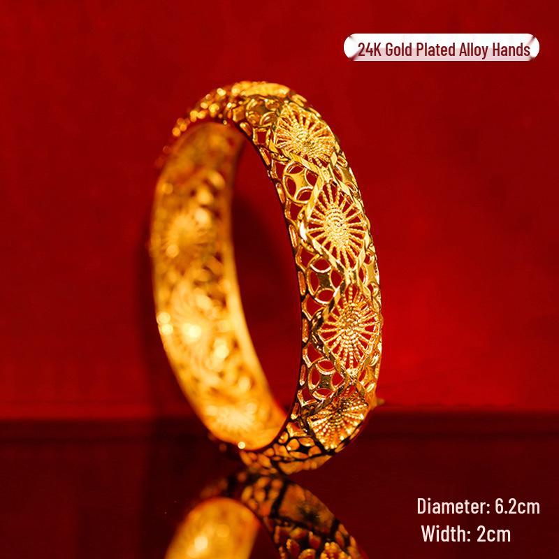 Chinese Dragon & Phoenix Retro Gold Bangle for Bride Xiuhe Dress